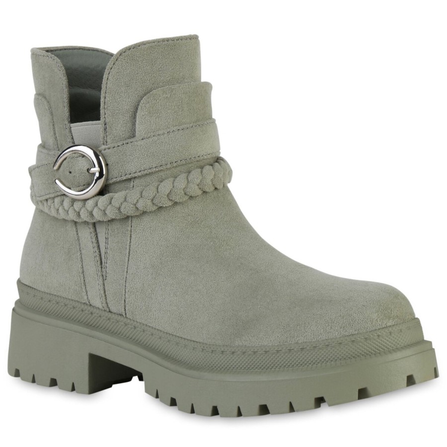 Damenschuhe Stiefelparadies | Damen Plateau Boots In Grun