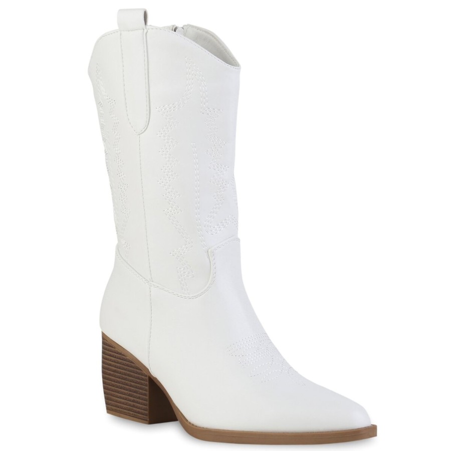 Damenschuhe Stiefelparadies | Damen Cowboystiefel In Weiss