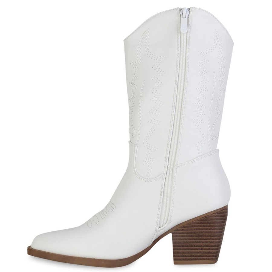 Damenschuhe Stiefelparadies | Damen Cowboystiefel In Weiss