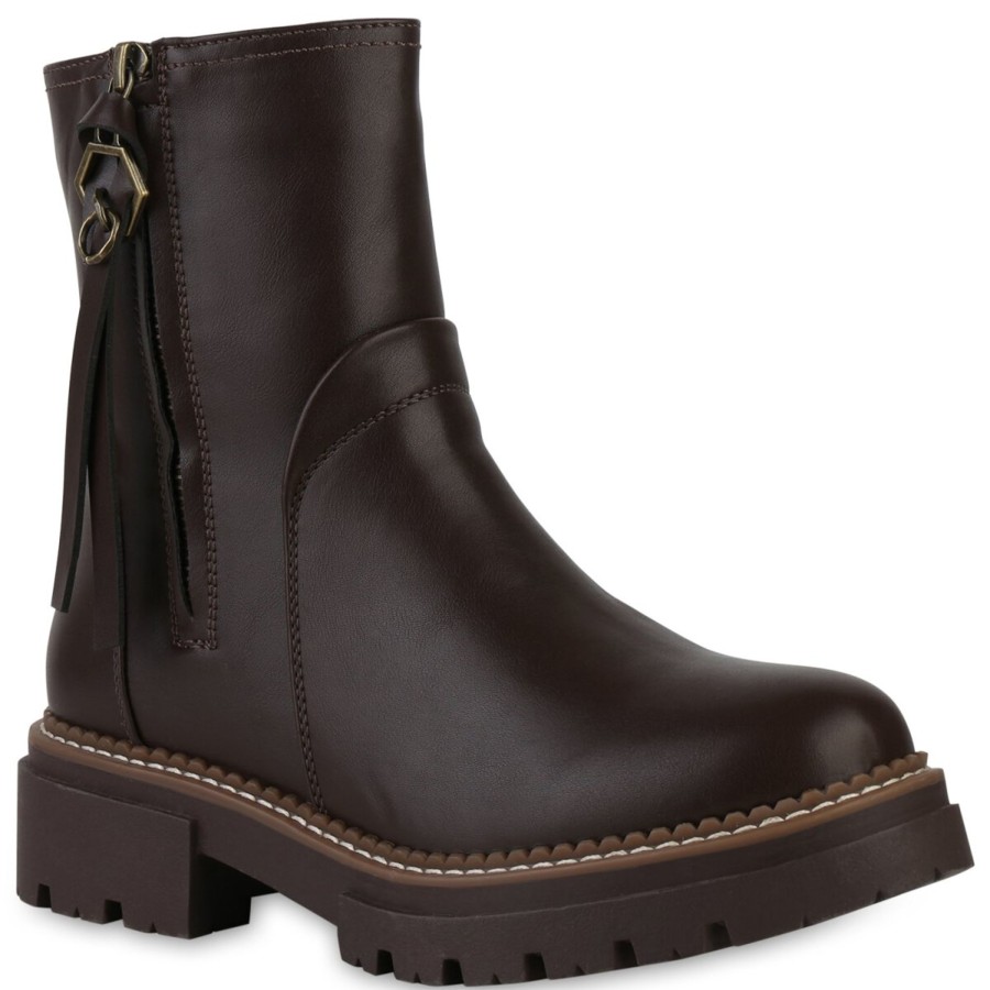 Damenschuhe Stiefelparadies | Damen Plateau Boots In Dunkelbraun