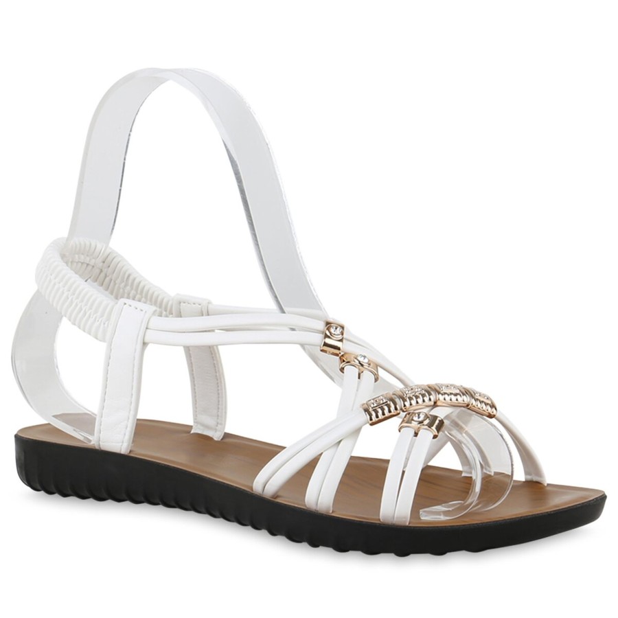 Damenschuhe Stiefelparadies | Damen Riemchensandalen In Weiss