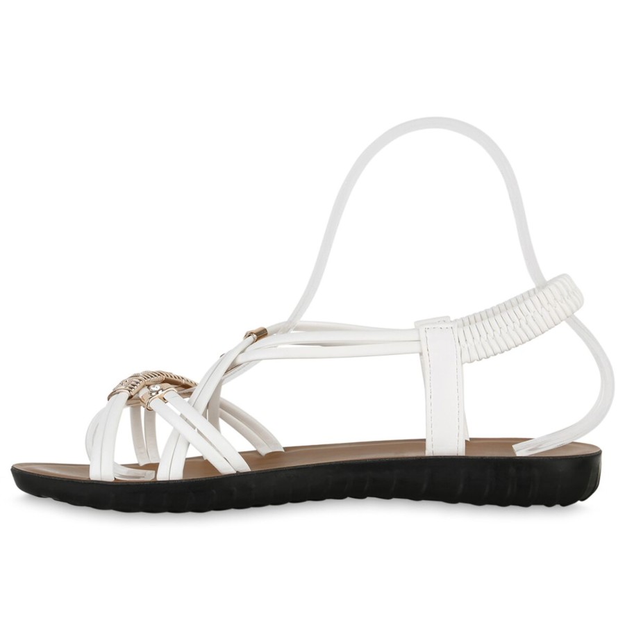 Damenschuhe Stiefelparadies | Damen Riemchensandalen In Weiss