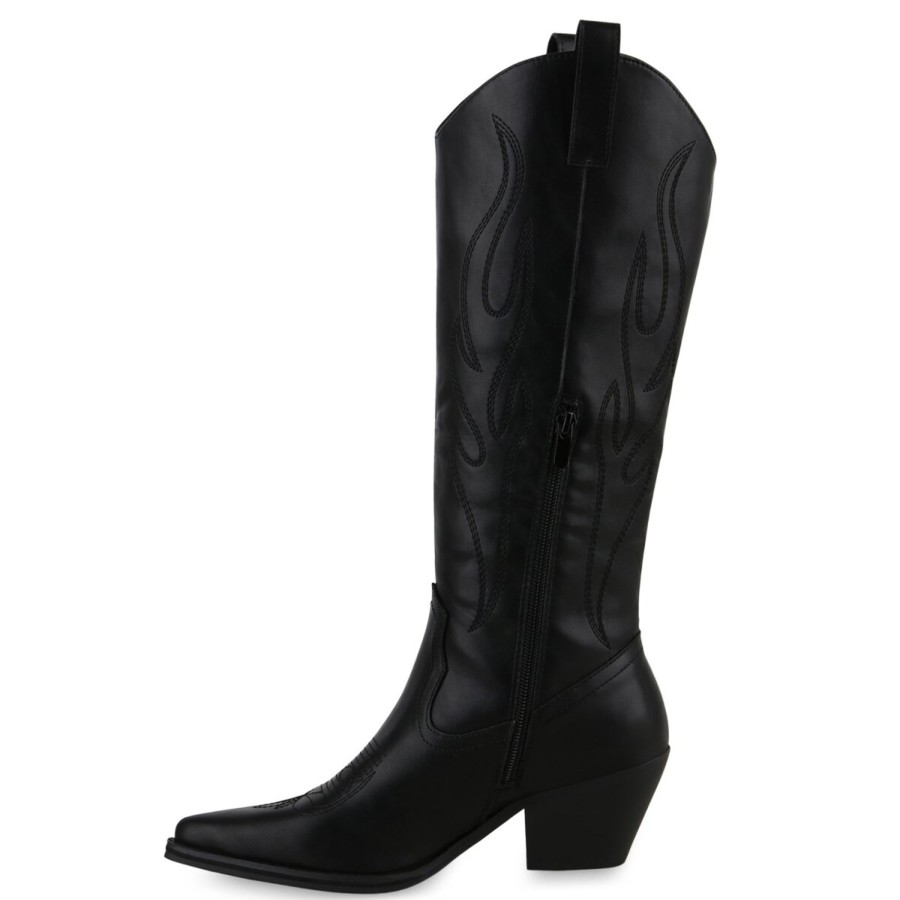 Damenschuhe Stiefelparadies | Damen Cowboystiefel In Schwarz