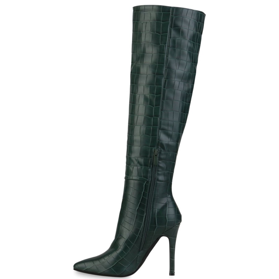 Damenschuhe Stiefelparadies | Damen High Heels In Dunkelgrun Kroko