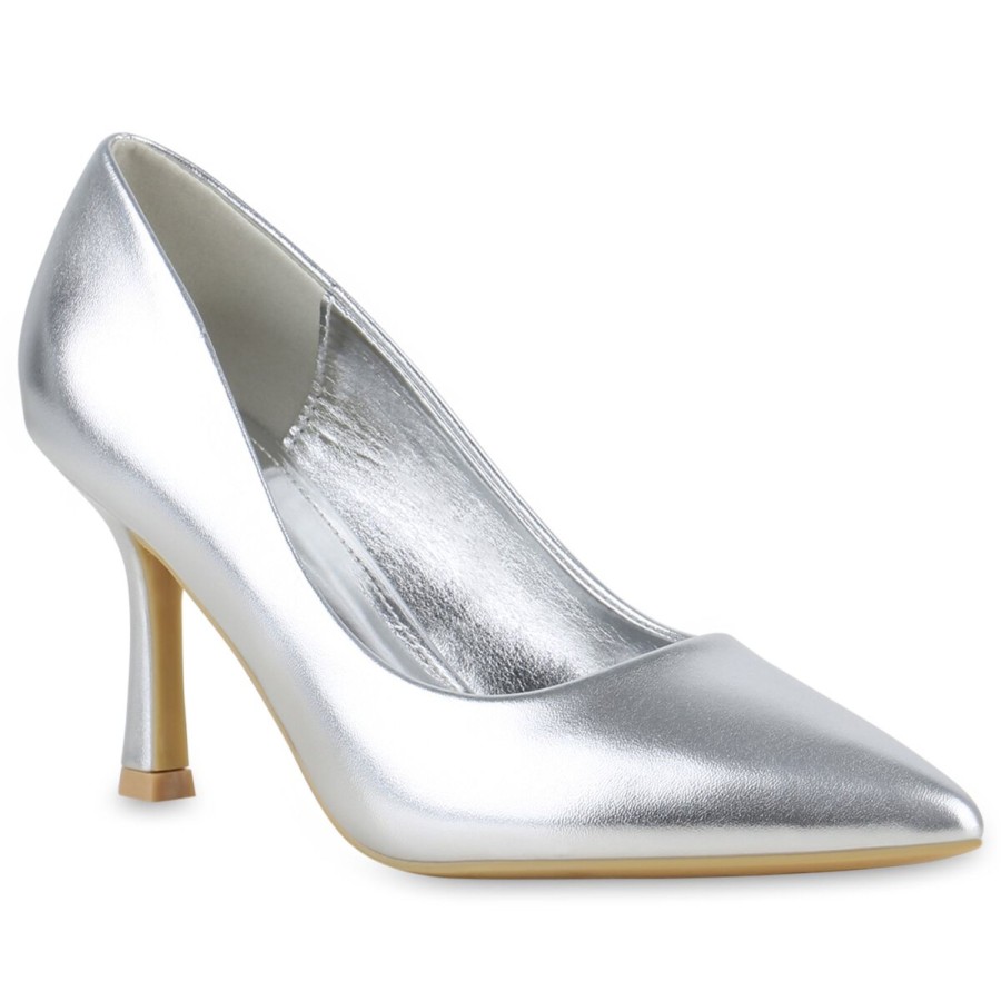 Damenschuhe Stiefelparadies | Damen Spitze Pumps In Silber