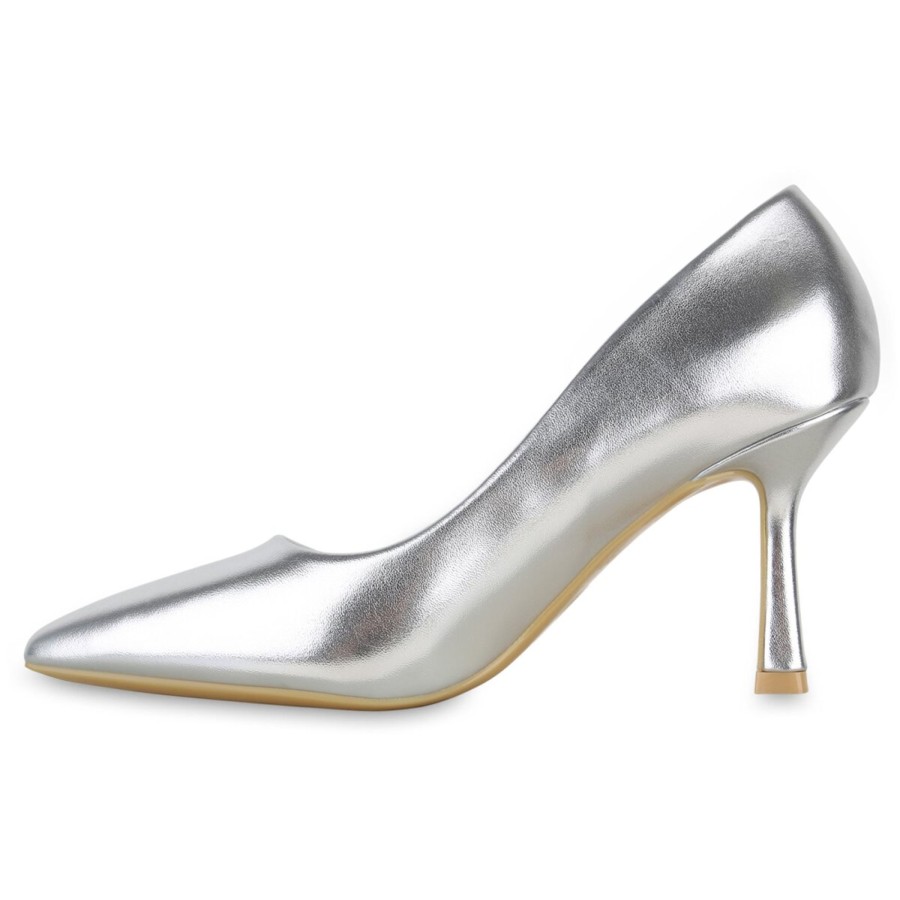 Damenschuhe Stiefelparadies | Damen Spitze Pumps In Silber