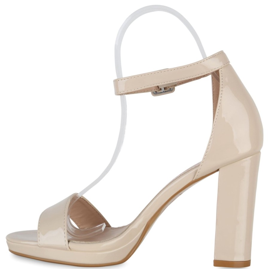 Damenschuhe Stiefelparadies | Damen Klassische Sandaletten In Creme Lack