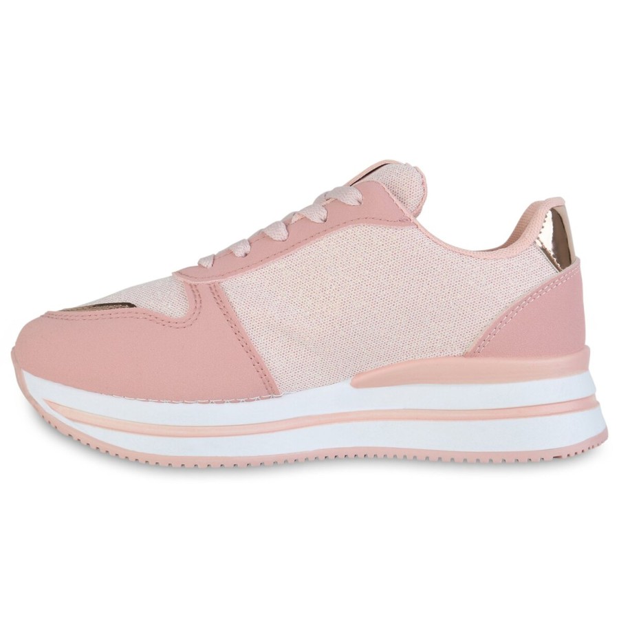 Damenschuhe Stiefelparadies | Damen Plateau Sneaker In Rosa Rose Gold Metallic