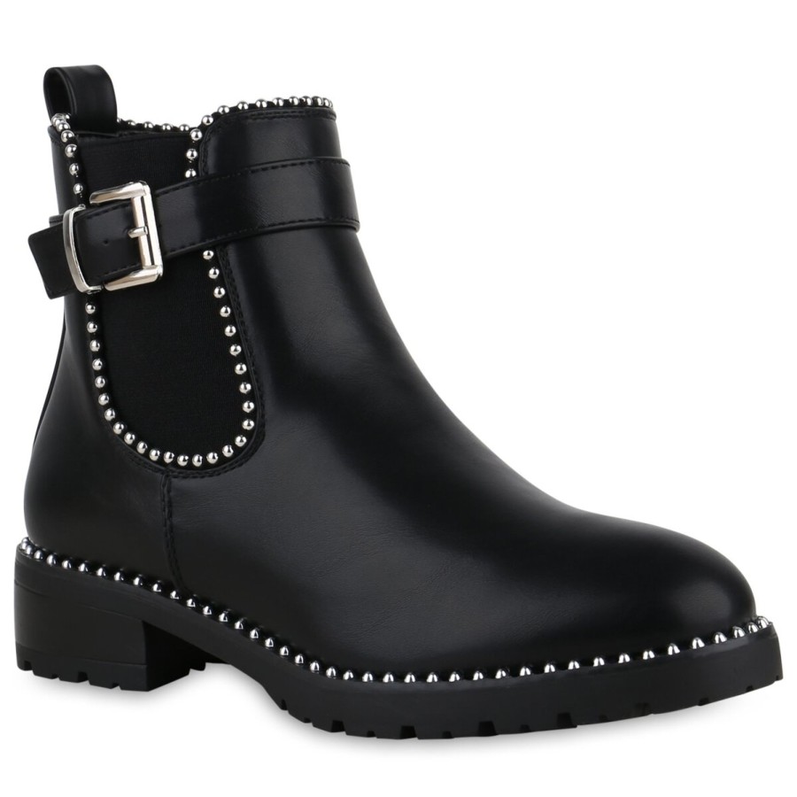 Damenschuhe Stiefelparadies | Damen Biker Boots In Schwarz