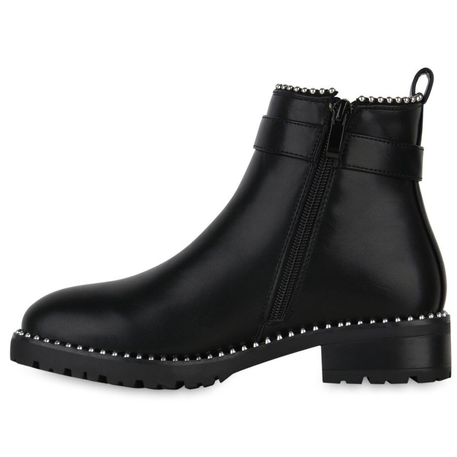 Damenschuhe Stiefelparadies | Damen Biker Boots In Schwarz