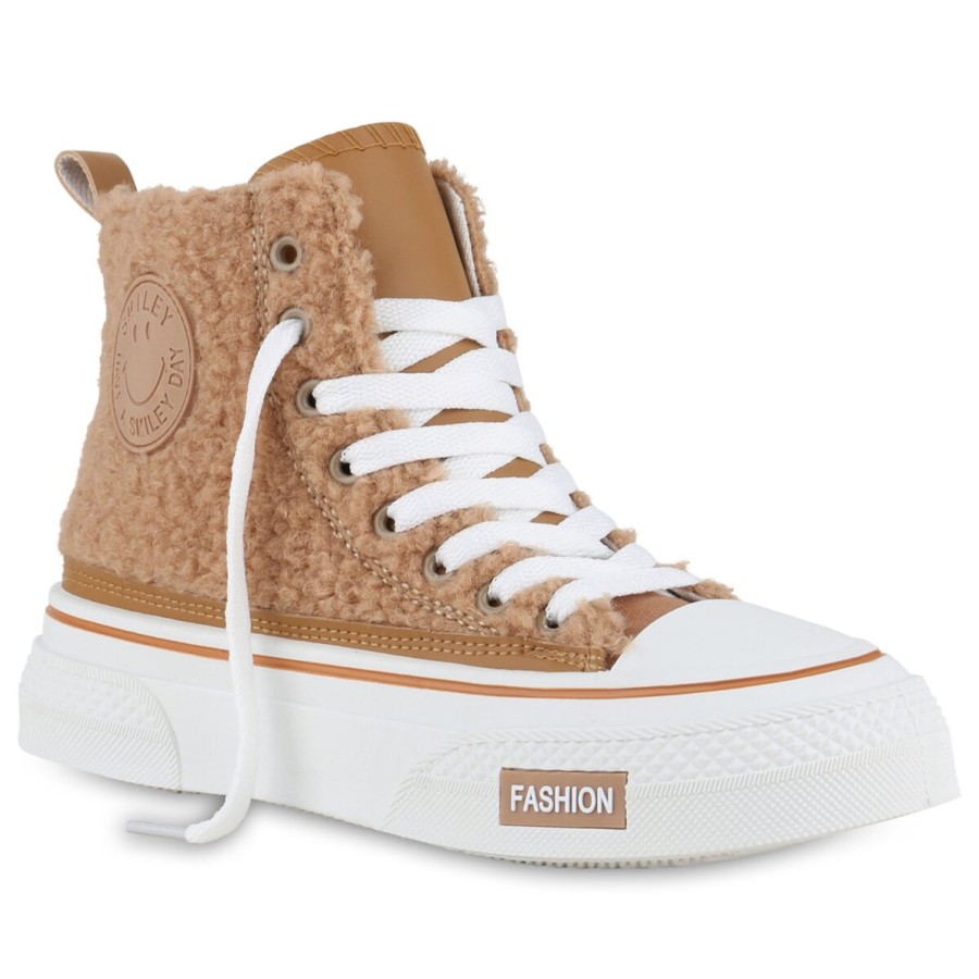 Damenschuhe Stiefelparadies | Damen Sneaker High In Hellbraun