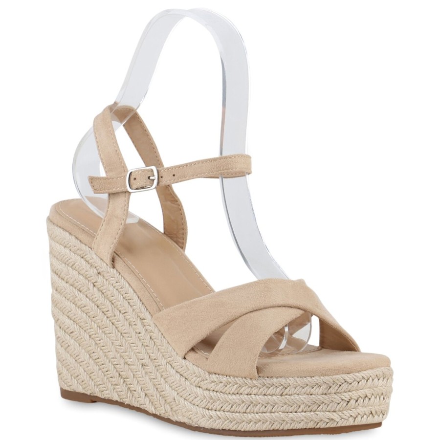 Damenschuhe Stiefelparadies | Damen Plateau Sandaletten In Beige