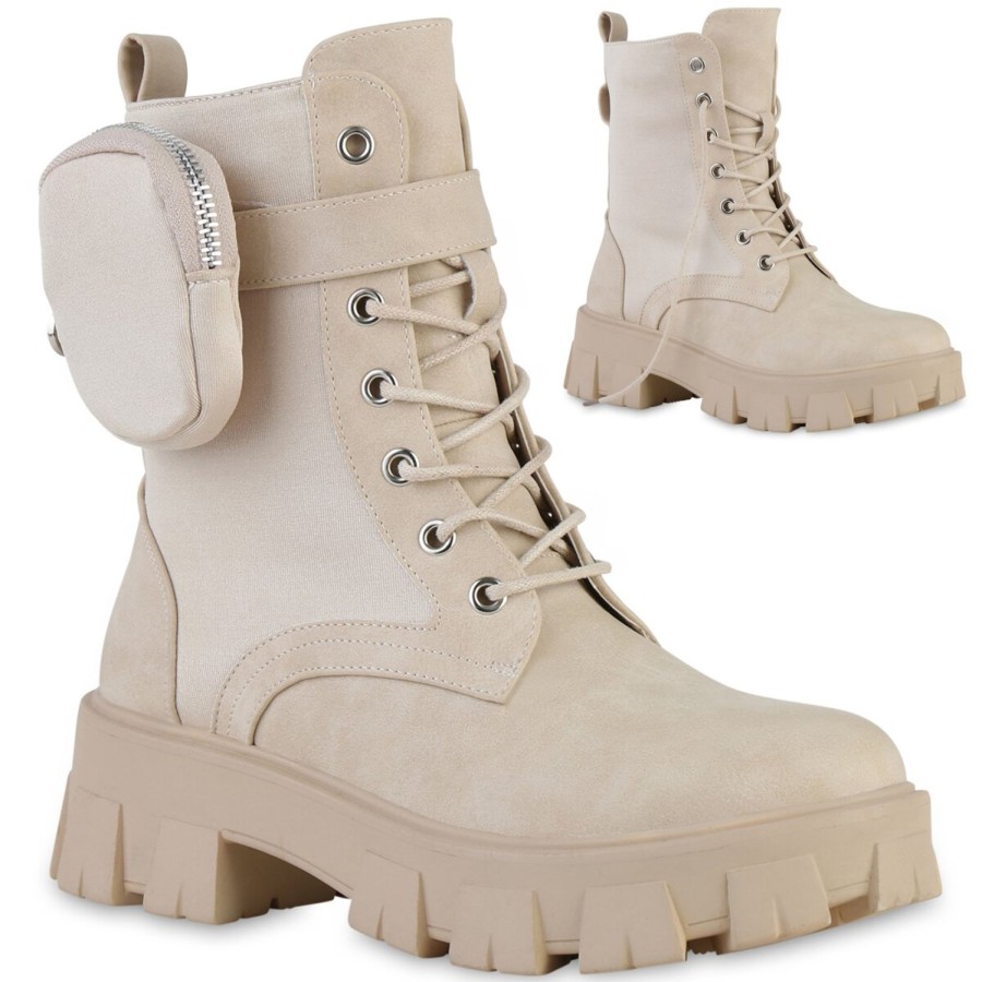 Damenschuhe Stiefelparadies | Damen Plateau Boots In Beige