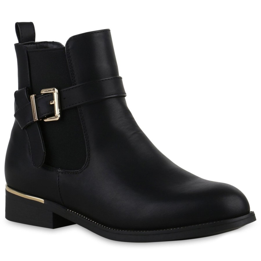 Damenschuhe Stiefelparadies | Damen Ubergrosen Biker Boots In Schwarz