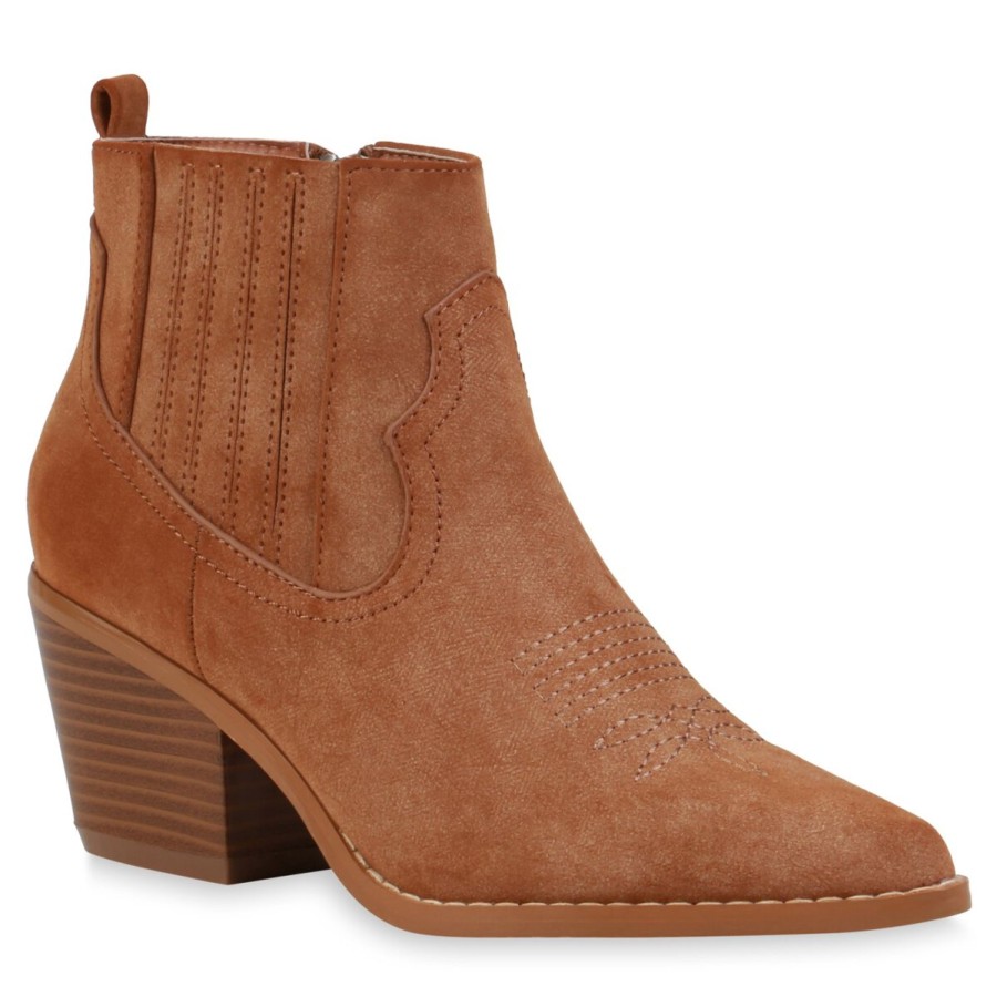 Damenschuhe Stiefelparadies | Damen Cowboy Boots In Hellbraun