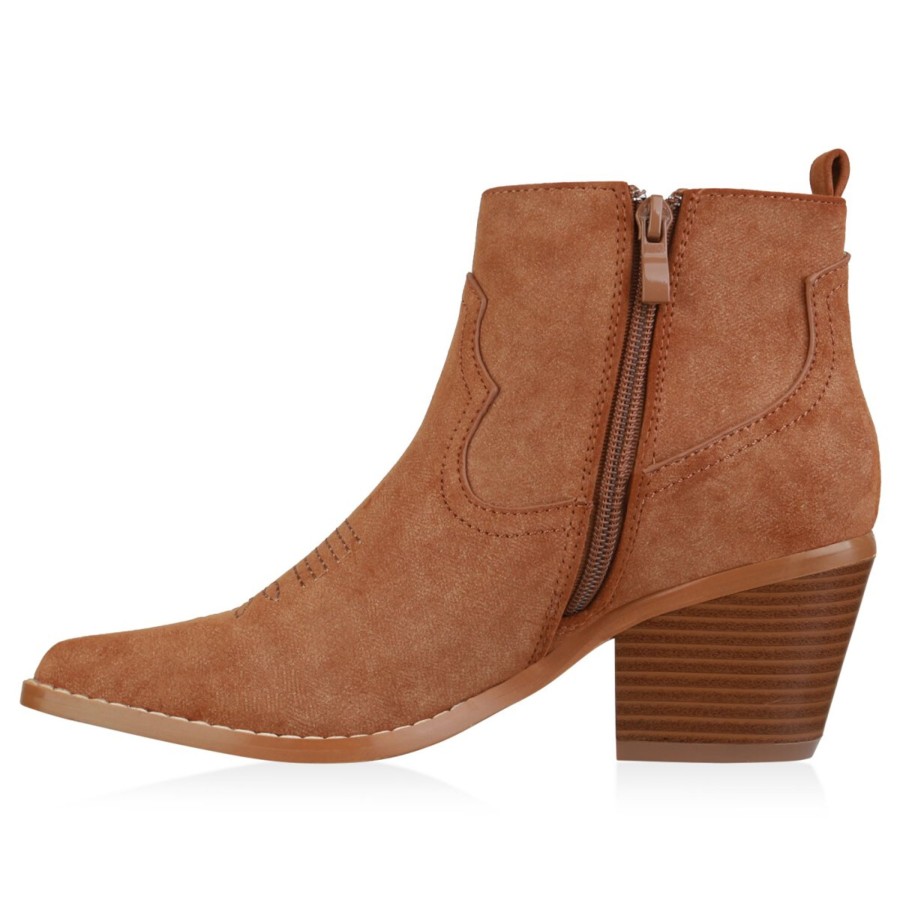 Damenschuhe Stiefelparadies | Damen Cowboy Boots In Hellbraun