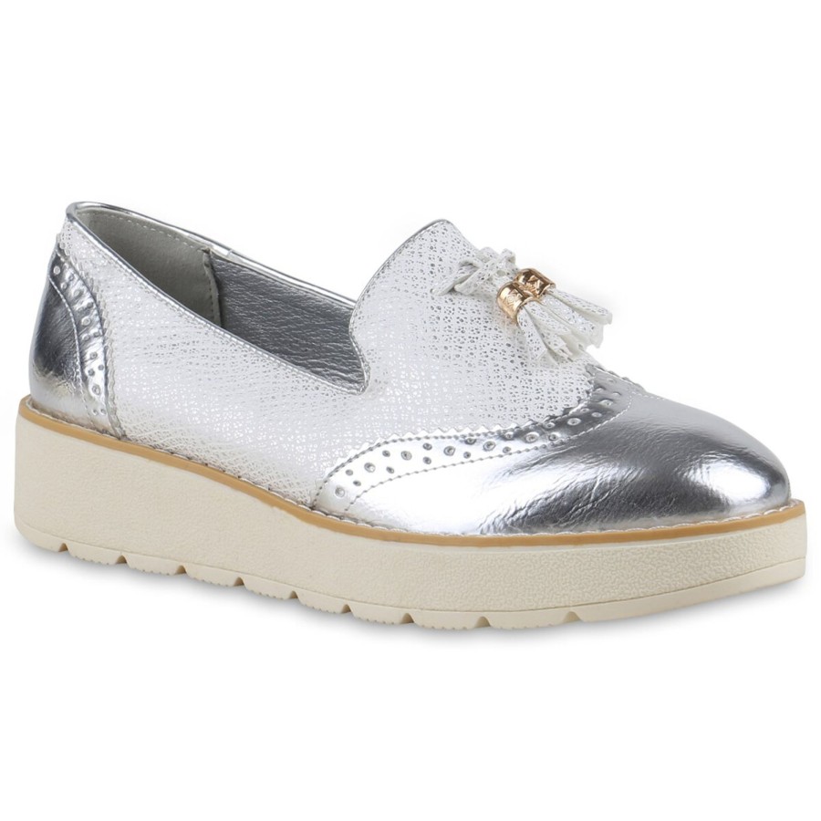 Damenschuhe Stiefelparadies | Damen Loafers In Silber