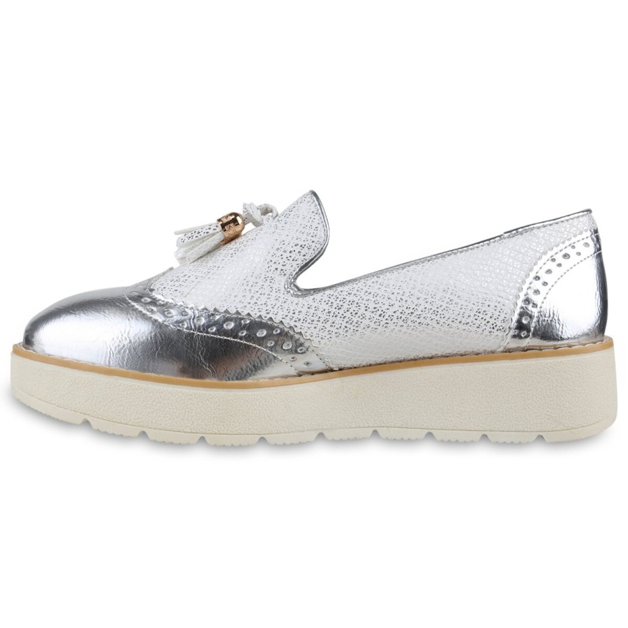 Damenschuhe Stiefelparadies | Damen Loafers In Silber