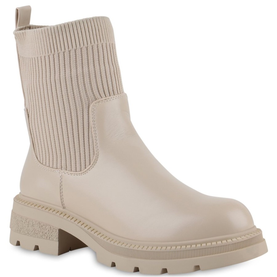 Damenschuhe Stiefelparadies | Damen Schlupfstiefeletten In Beige