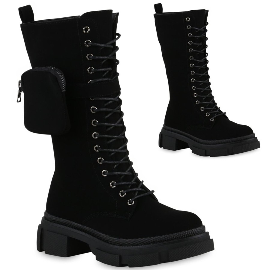 Damenschuhe Stiefelparadies | Damen Schnurstiefel In Schwarz