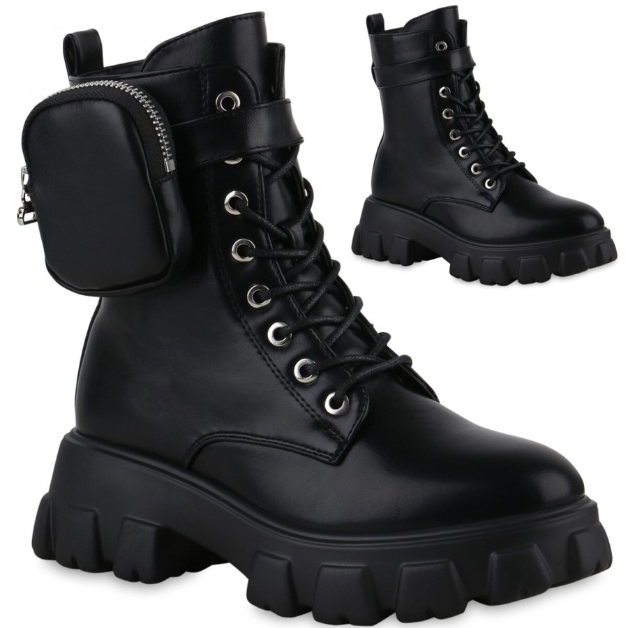 Damenschuhe Stiefelparadies | Damen Plateau Boots In Schwarz