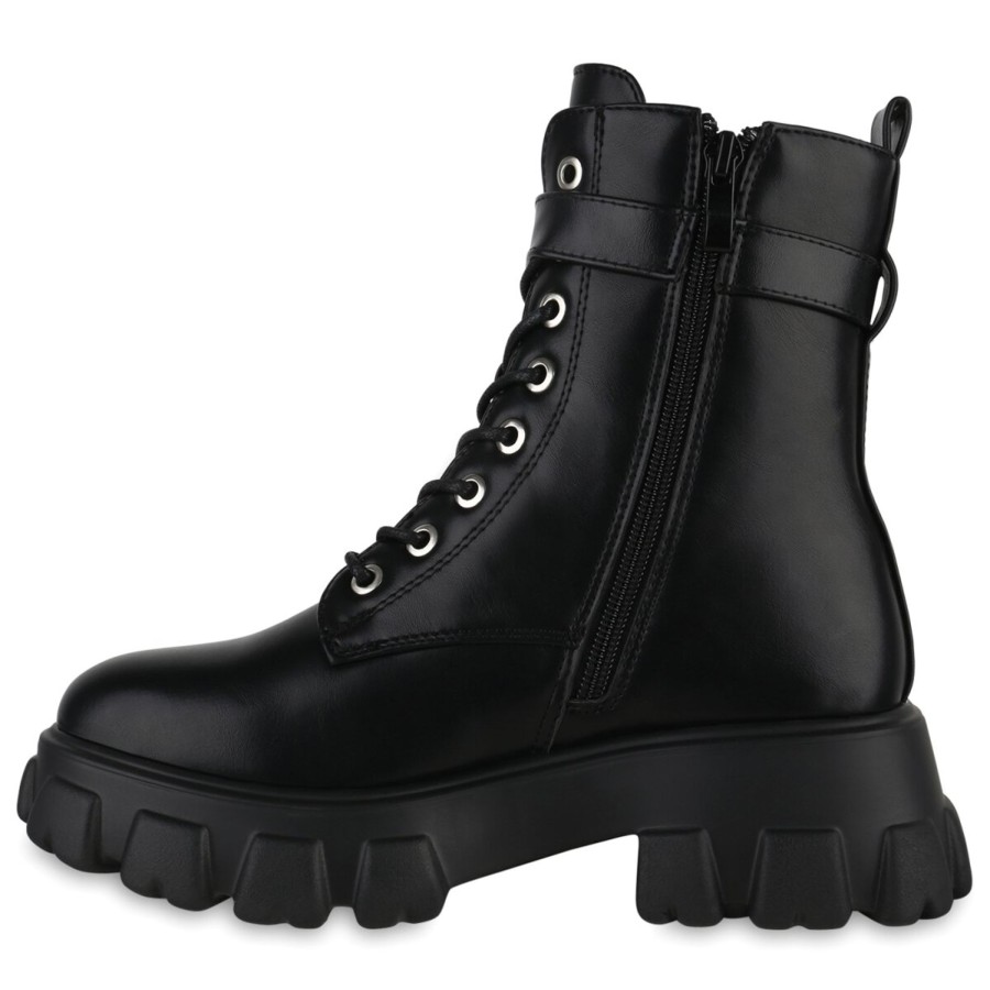 Damenschuhe Stiefelparadies | Damen Plateau Boots In Schwarz