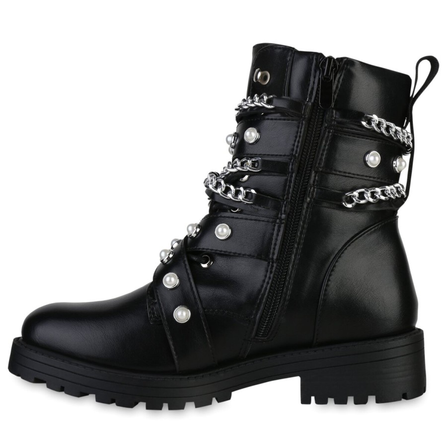 Damenschuhe Stiefelparadies | Damen Biker Boots In Schwarz