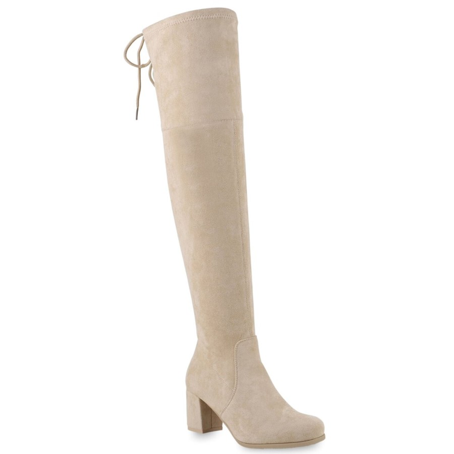 Damenschuhe Stiefelparadies | Damen Overknees In Beige