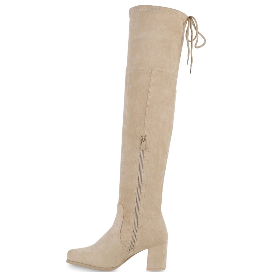 Damenschuhe Stiefelparadies | Damen Overknees In Beige