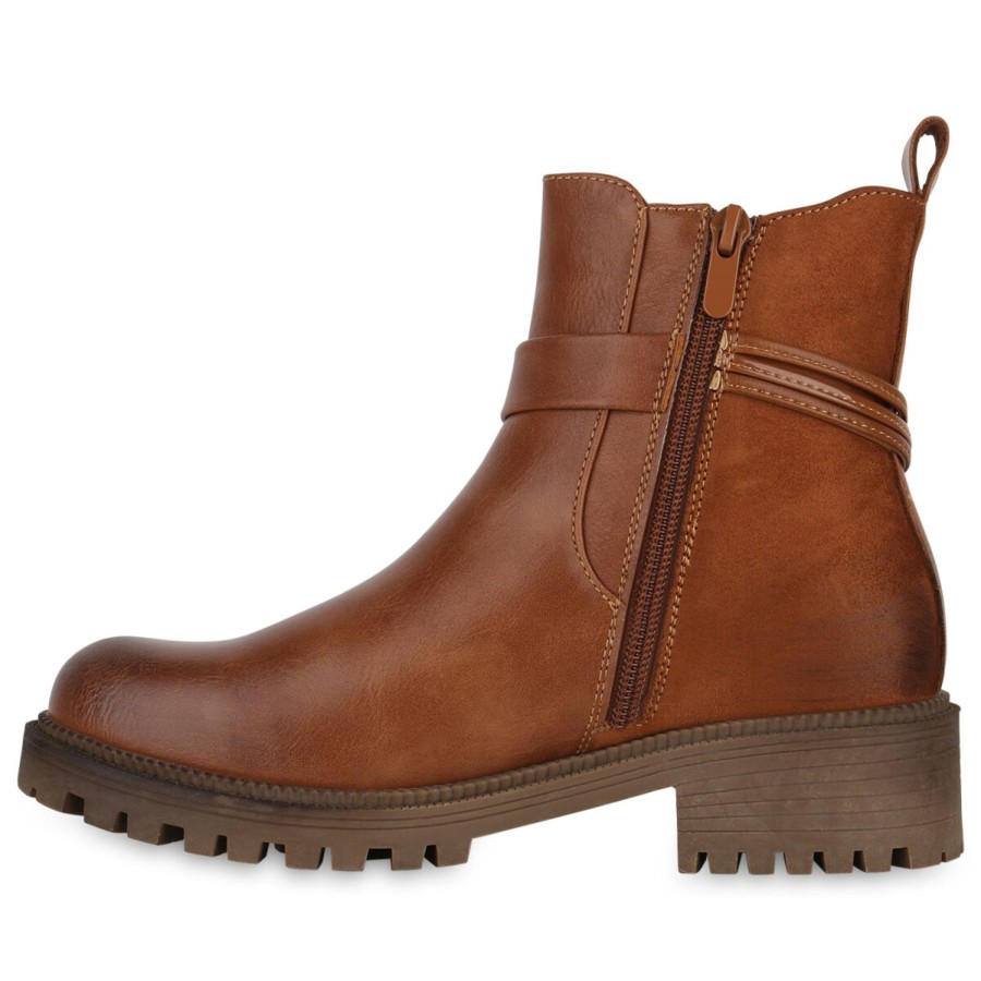 Damenschuhe Stiefelparadies | Damen Biker Boots In Hellbraun