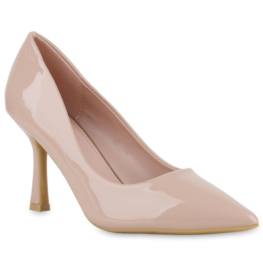 Damenschuhe Stiefelparadies | Damen Spitze Pumps In Nude Lack