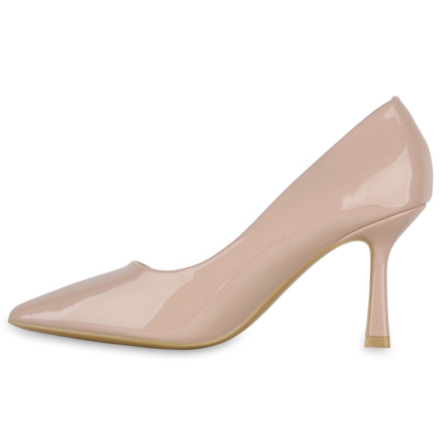 Damenschuhe Stiefelparadies | Damen Spitze Pumps In Nude Lack