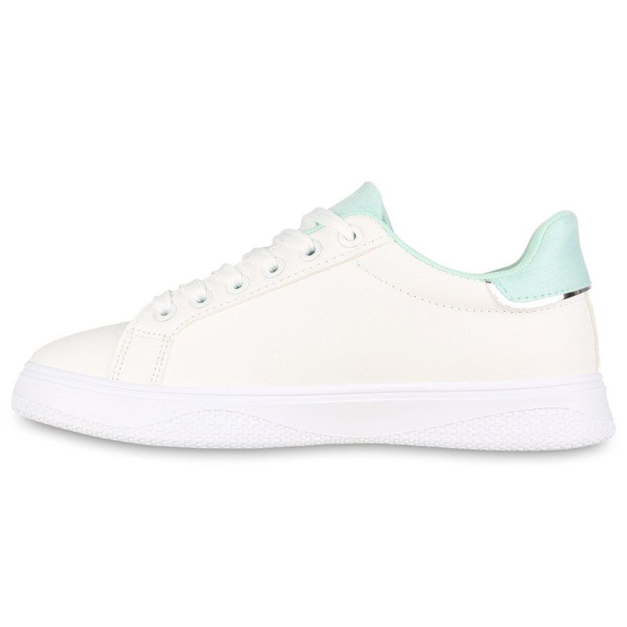 Damenschuhe Stiefelparadies | Damen Sneaker Low In Weiss Hellgrun Silber Metallic