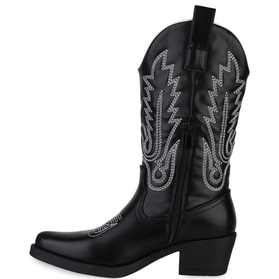 Damenschuhe Stiefelparadies | Damen Cowboystiefel In Schwarz Weiss