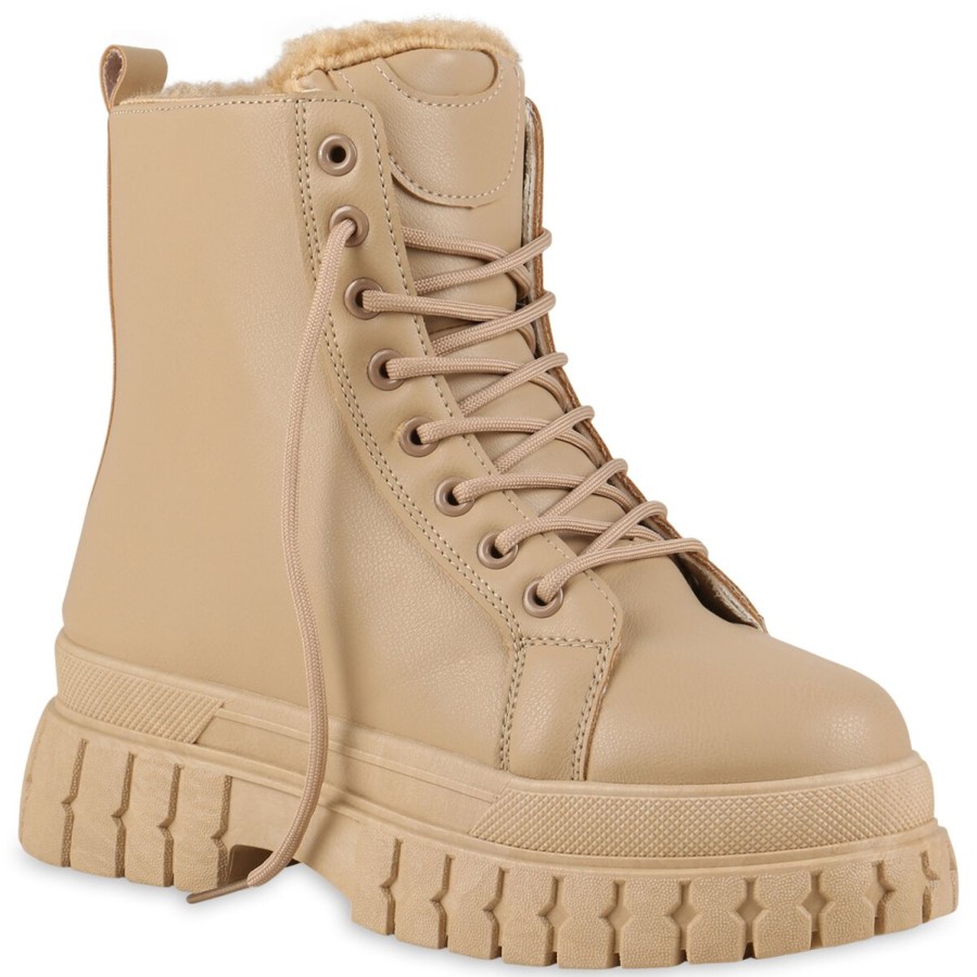 Damenschuhe Stiefelparadies | Damen Plateau Boots In Tan