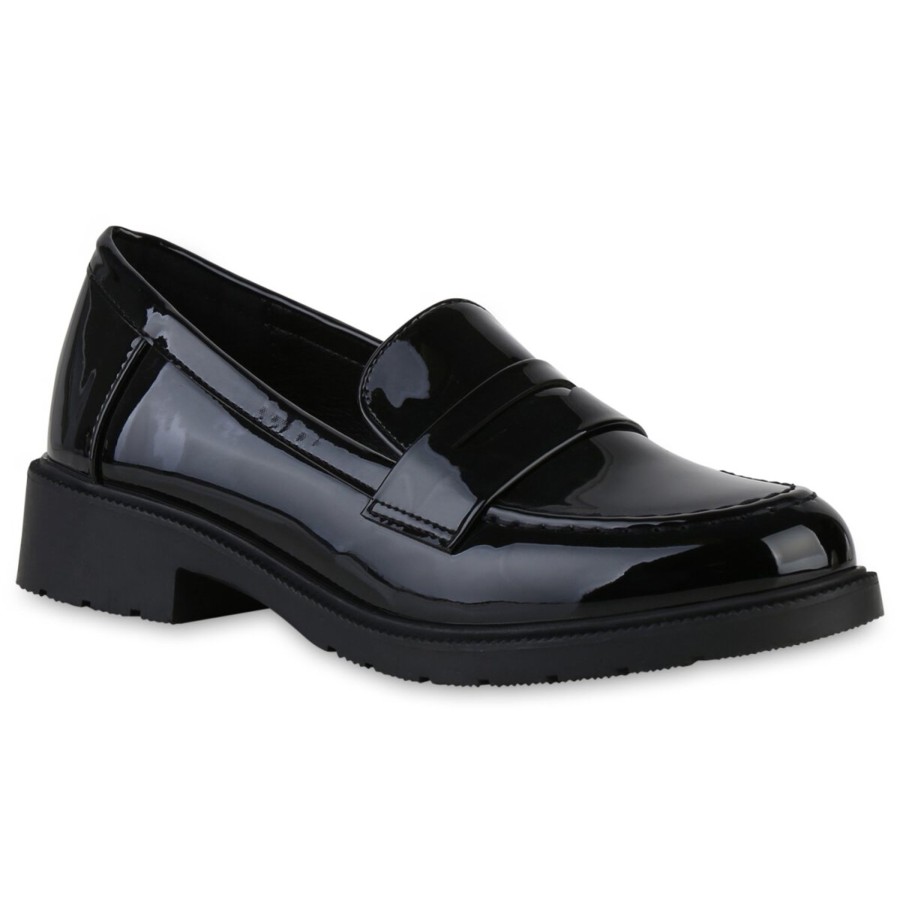 Damenschuhe Stiefelparadies | Damen Loafers In Schwarz Lack