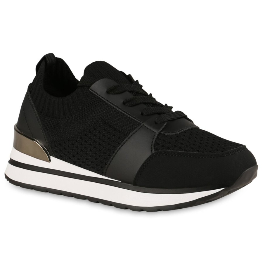 Damenschuhe Stiefelparadies | Damen Plateau Sneaker In Schwarz