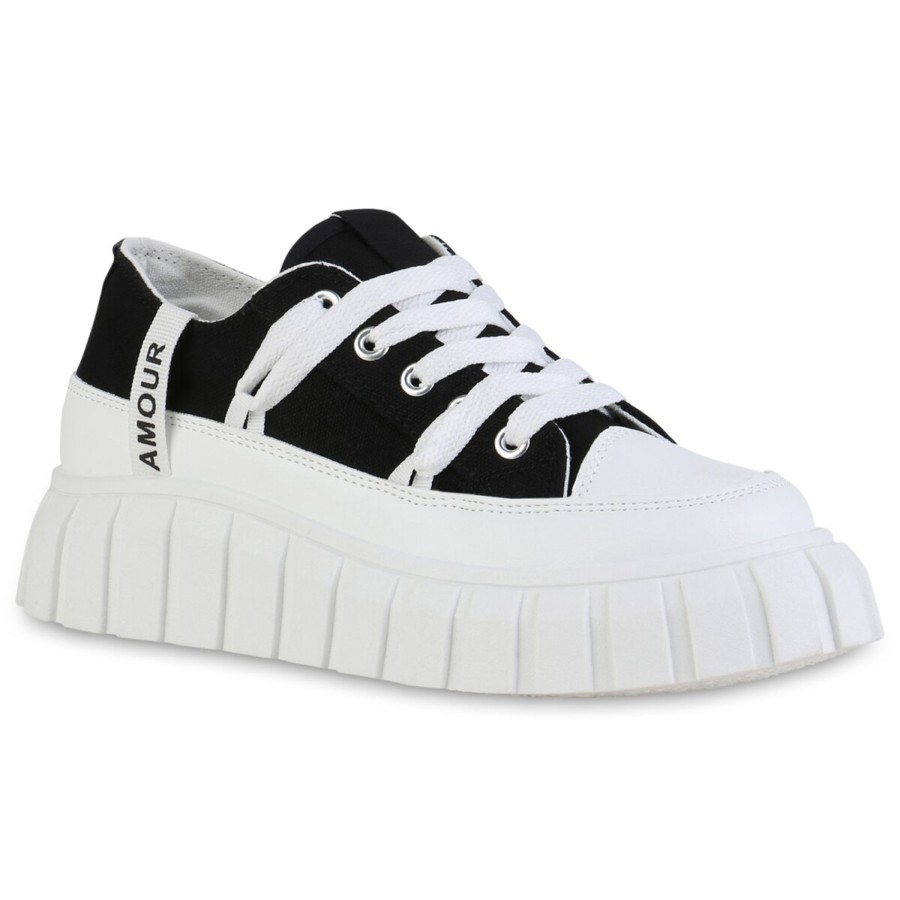 Damenschuhe Stiefelparadies | Damen Plateau Sneaker In Schwarz