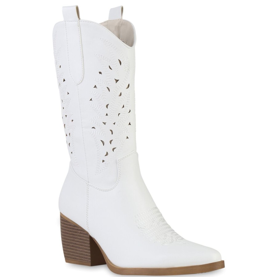 Damenschuhe Stiefelparadies | Damen Cowboystiefel In Weiss