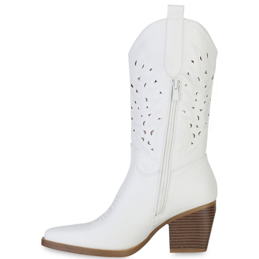 Damenschuhe Stiefelparadies | Damen Cowboystiefel In Weiss