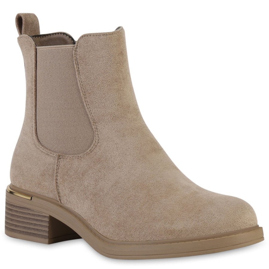 Damenschuhe Stiefelparadies | Damen Chelsea Boots In Khaki Velours