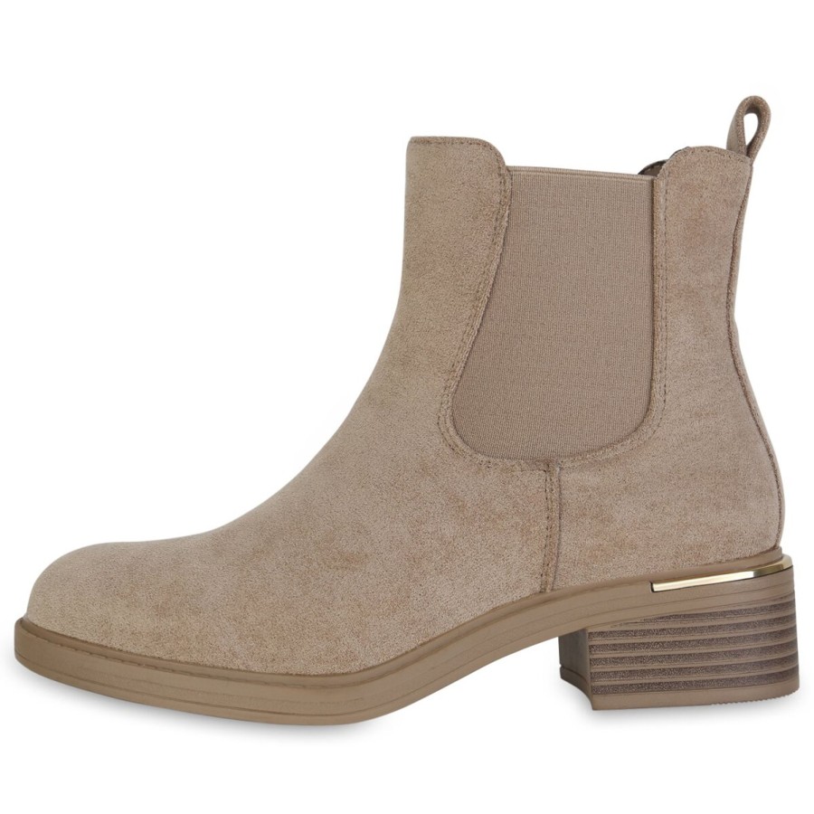 Damenschuhe Stiefelparadies | Damen Chelsea Boots In Khaki Velours