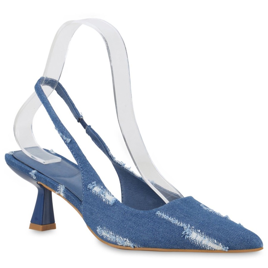 Damenschuhe Stiefelparadies | Damen Slingpumps In Dunkelblau