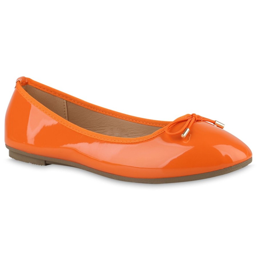 Damenschuhe Stiefelparadies | Damen Klassische Ballerinas In Orange Lack