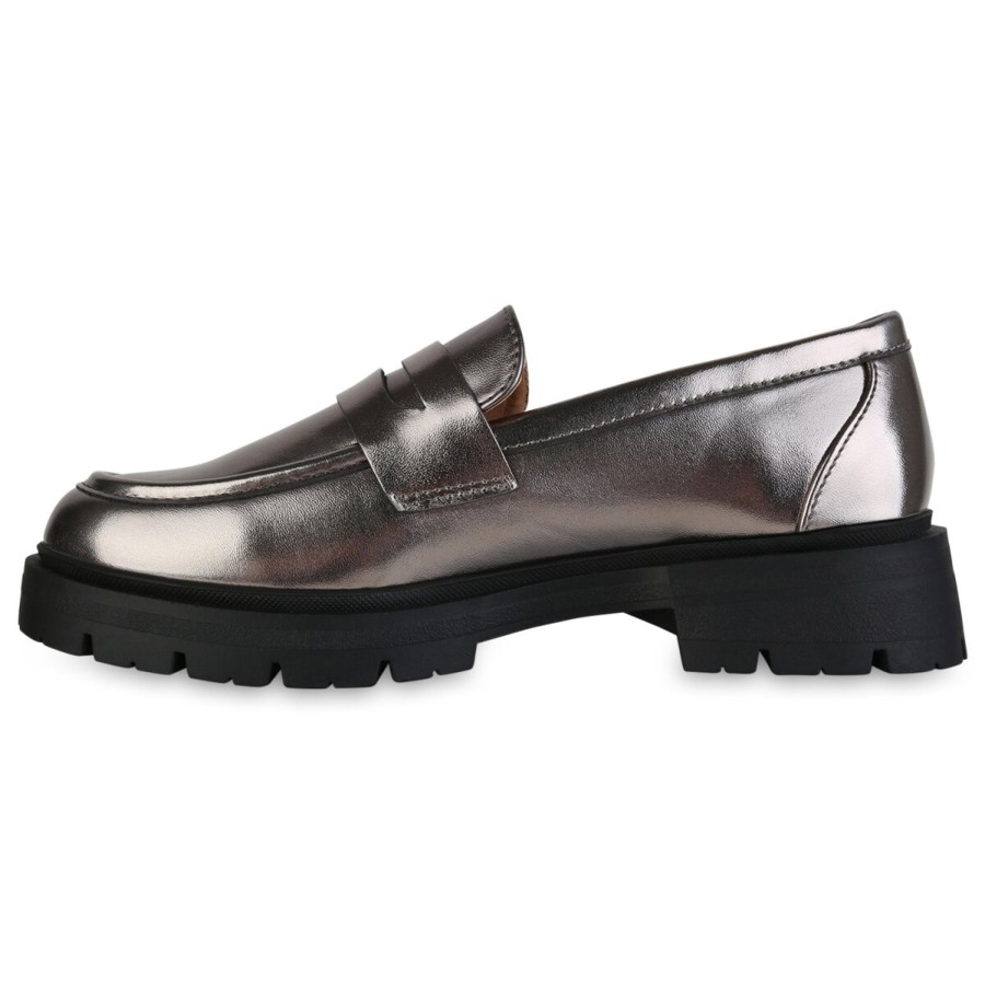 Damenschuhe Stiefelparadies | Damen Plateauschuhe In Grau Metallic