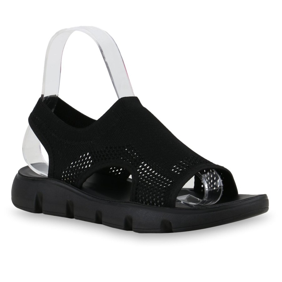 Damenschuhe Stiefelparadies | Damen Komfort Sandalen In Schwarz