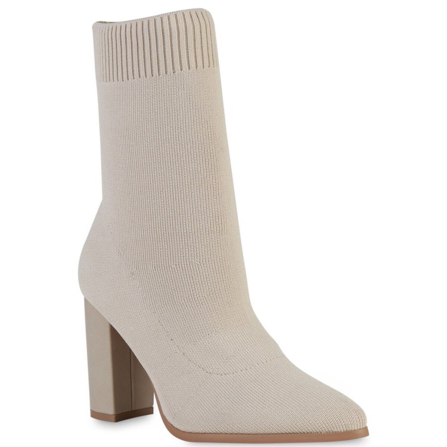 Damenschuhe Stiefelparadies | Damen Schlupfstiefeletten In Beige