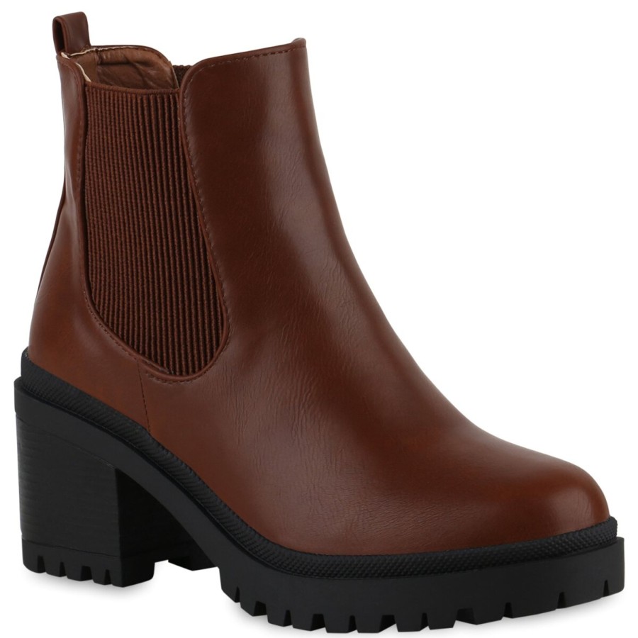 Damenschuhe Stiefelparadies | Damen Chelsea Boots In Hellbraun