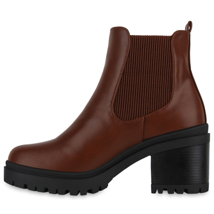 Damenschuhe Stiefelparadies | Damen Chelsea Boots In Hellbraun