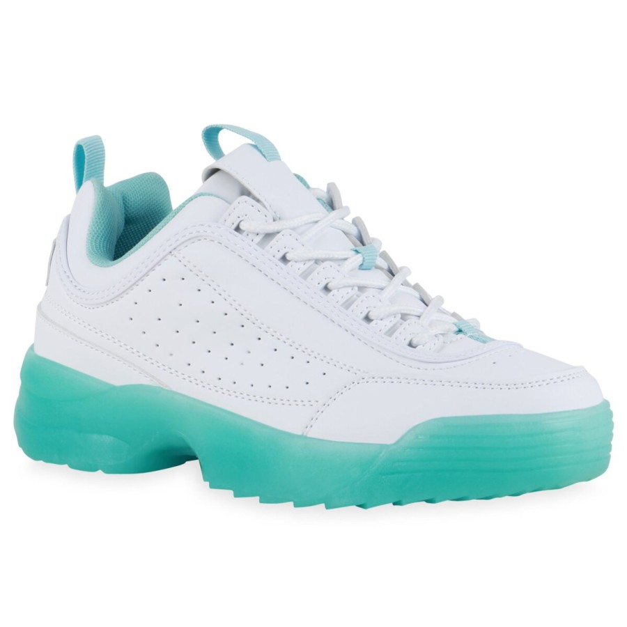 Damenschuhe Stiefelparadies | Damen Plateau Sneaker In Weiss Hellgrun